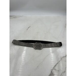 Chicos Belt Silver Tone Metal Stretch Waist Floral Filigree Buckle 33" Women Bo